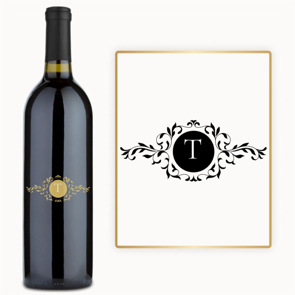 Ornate Leaf Monogram – Custom Engraved Wine
