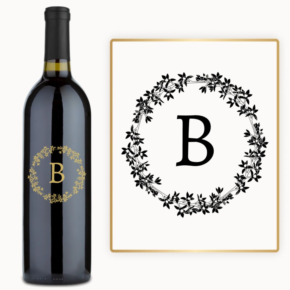 Floral Wreath Initial – Custom Engraved Wine