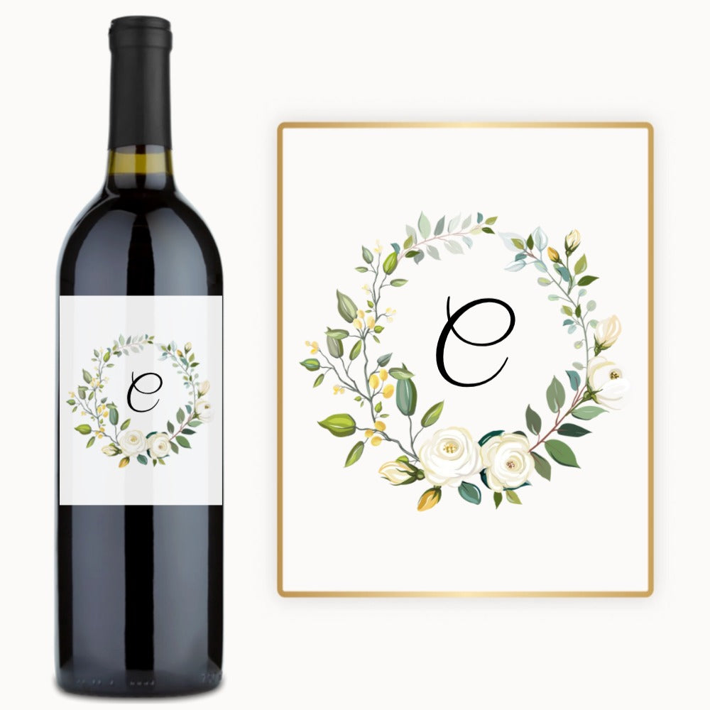 Rose Wreath Monogram – Custom Label Wine