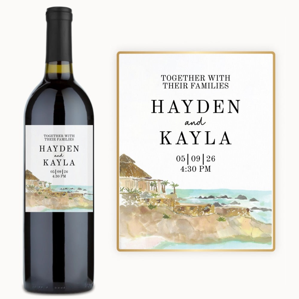Watercolor Coastal Wedding – Custom Label Wine