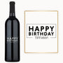 Custom engraved wine bottle and card, both labeled Happy Birthday Tiffany displayed together.