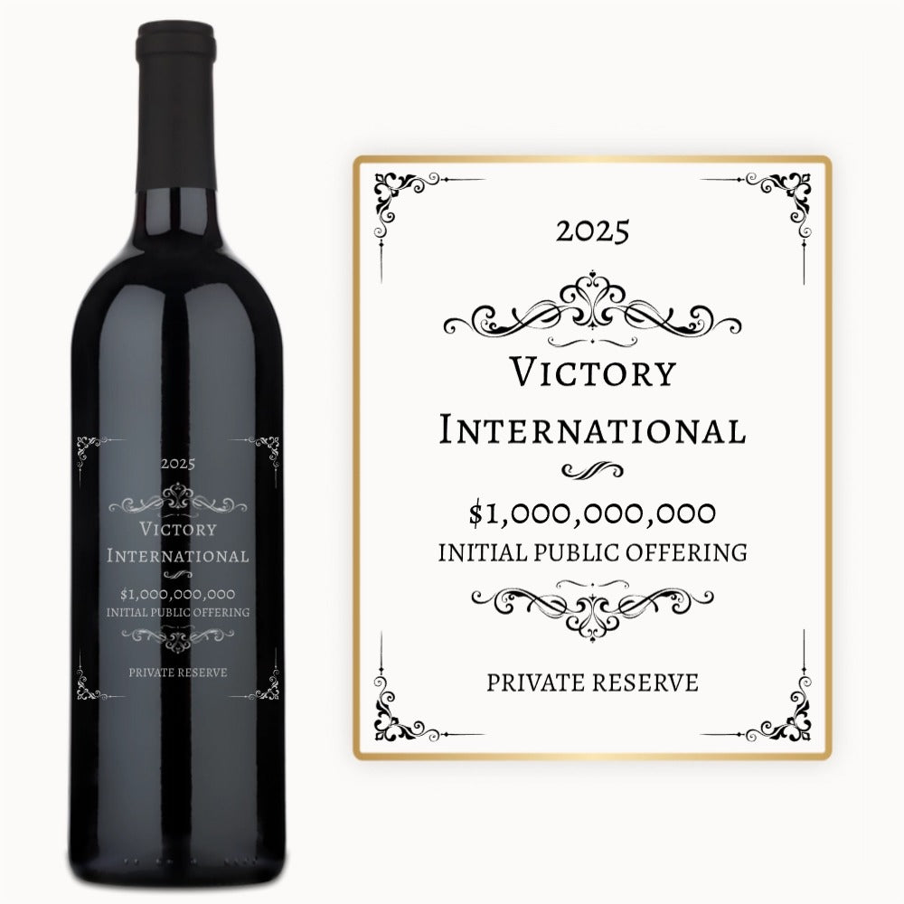 A bottle of wine with an engraved label reading Executive Achievement, presented as a corporate gift.