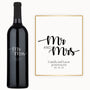 Custom engraved wine bottle reading Mr & Mrs, with Camila & Lucas Johnson and the date 09.19.24 shown on the label.