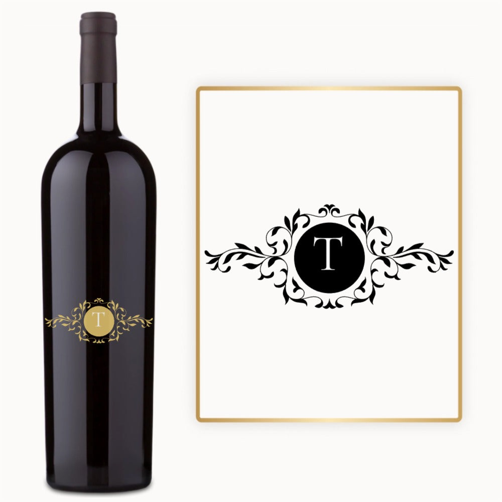Ornate Leaf Monogram – Custom Engraved Wine