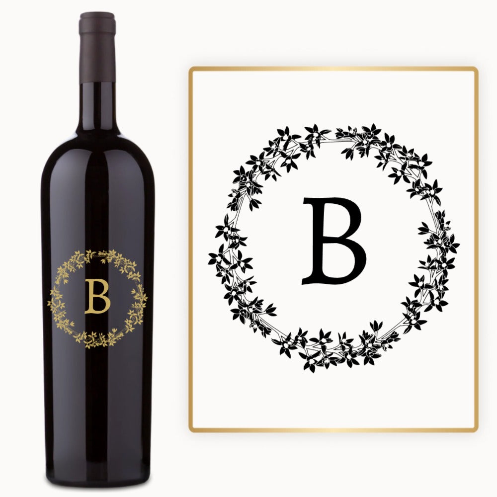 Floral Wreath Initial – Custom Engraved Wine