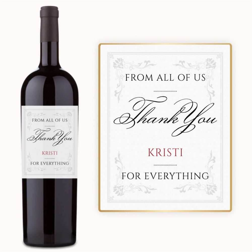 Elegant Script Thank You – Custom Label Wine