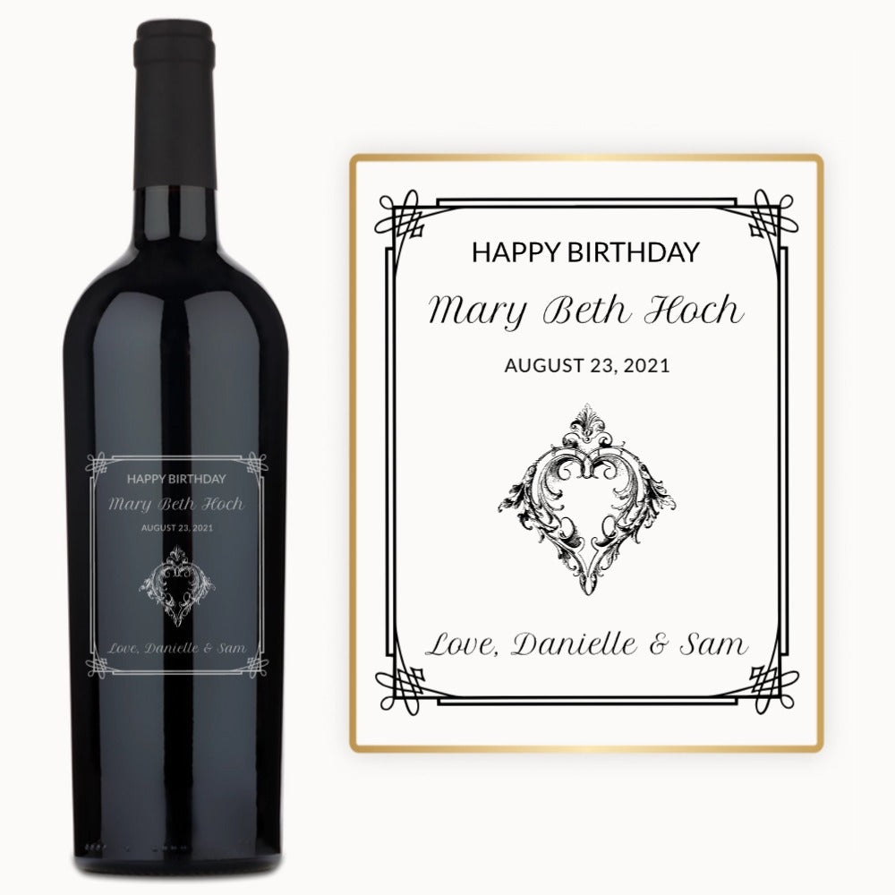 Elegant Heart Frame – Engraved Birthday Wine