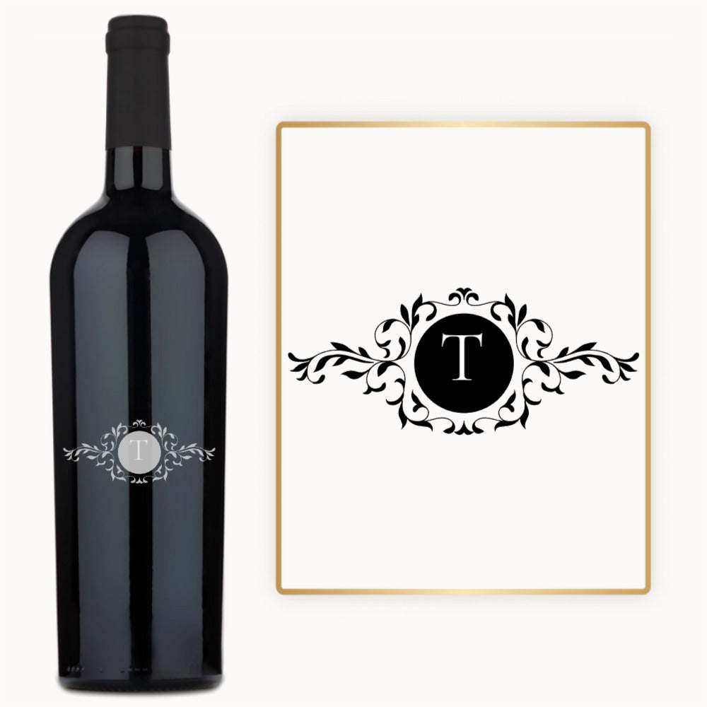 Ornate Leaf Monogram – Custom Engraved Wine