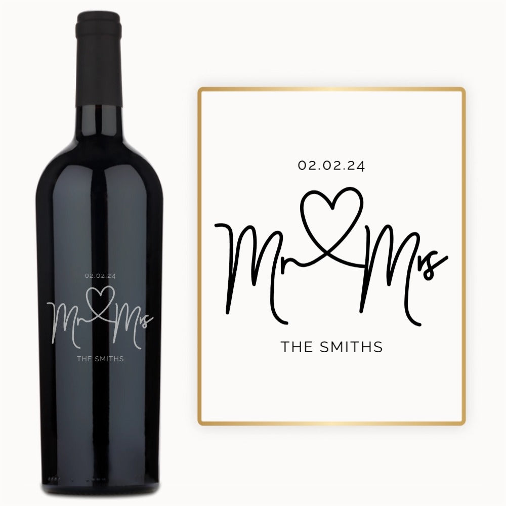 Mr. & Mrs. Heart – Engraved Wedding Wine