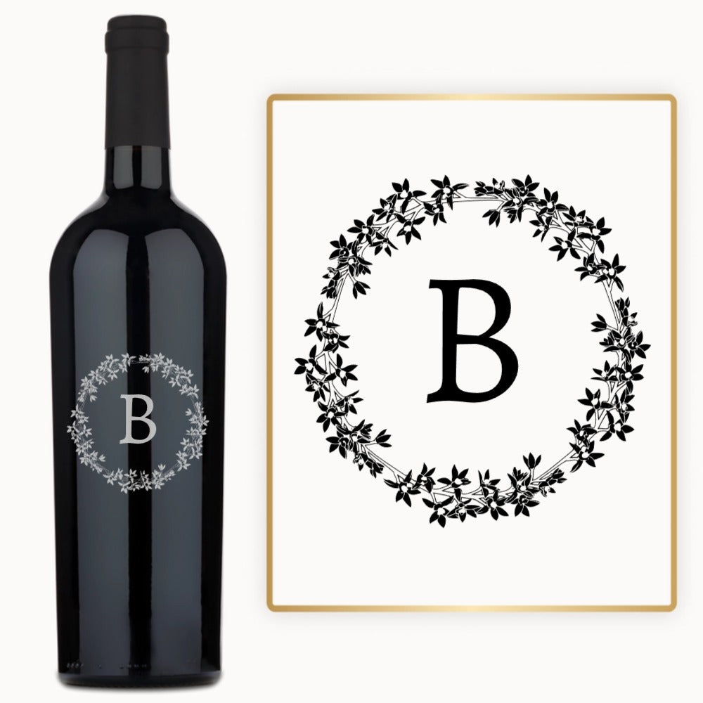 Floral Wreath Initial – Custom Engraved Wine
