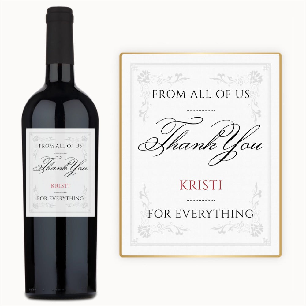 Elegant Script Thank You – Custom Label Wine