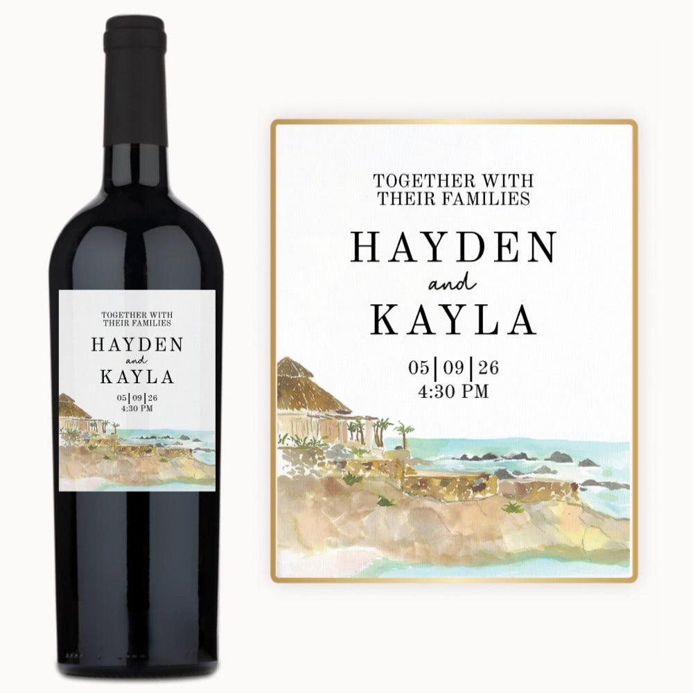 Watercolor Coastal Wedding – Custom Label Wine