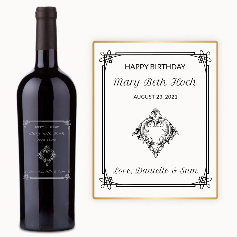 Elegant Heart Frame – Engraved Birthday Wine