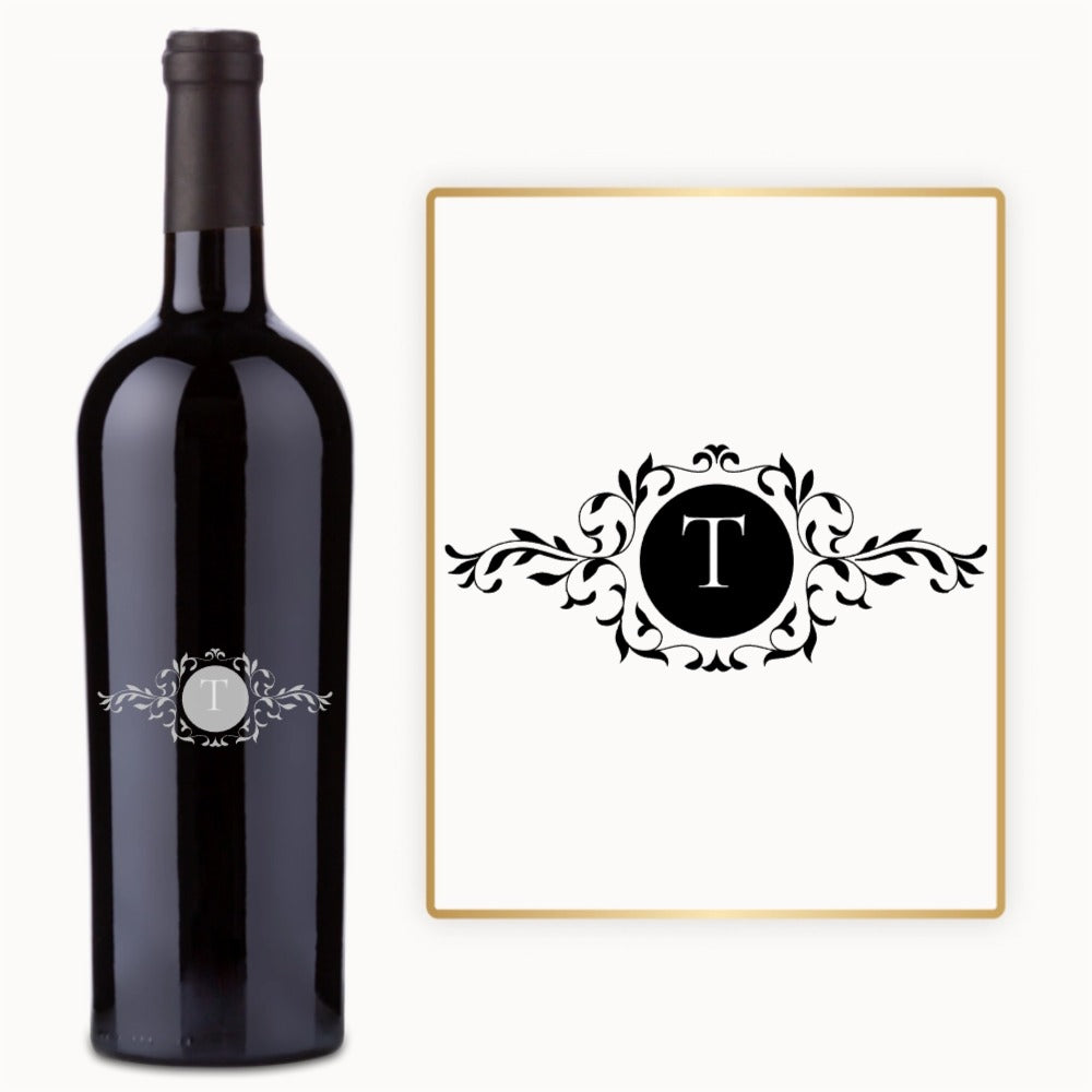 Ornate Leaf Monogram – Custom Engraved Wine