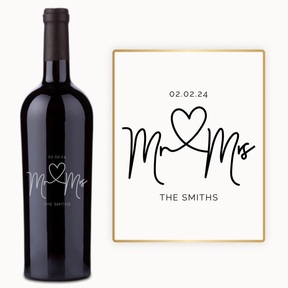 Mr. & Mrs. Heart – Engraved Wedding Wine
