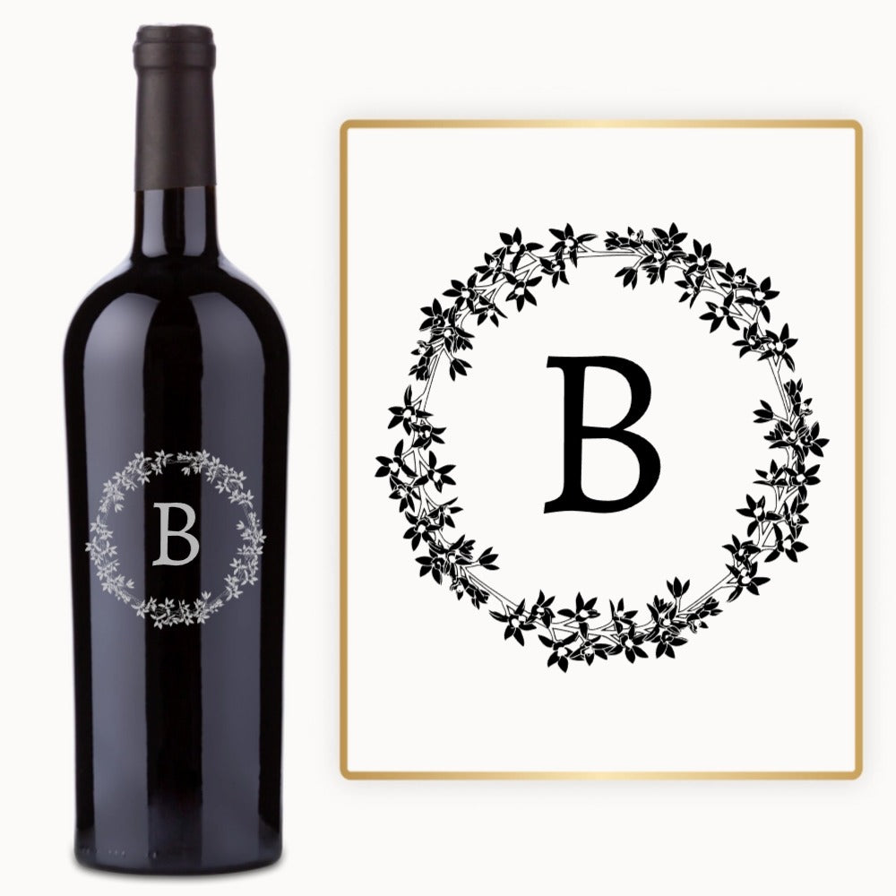 Floral Wreath Initial – Custom Engraved Wine