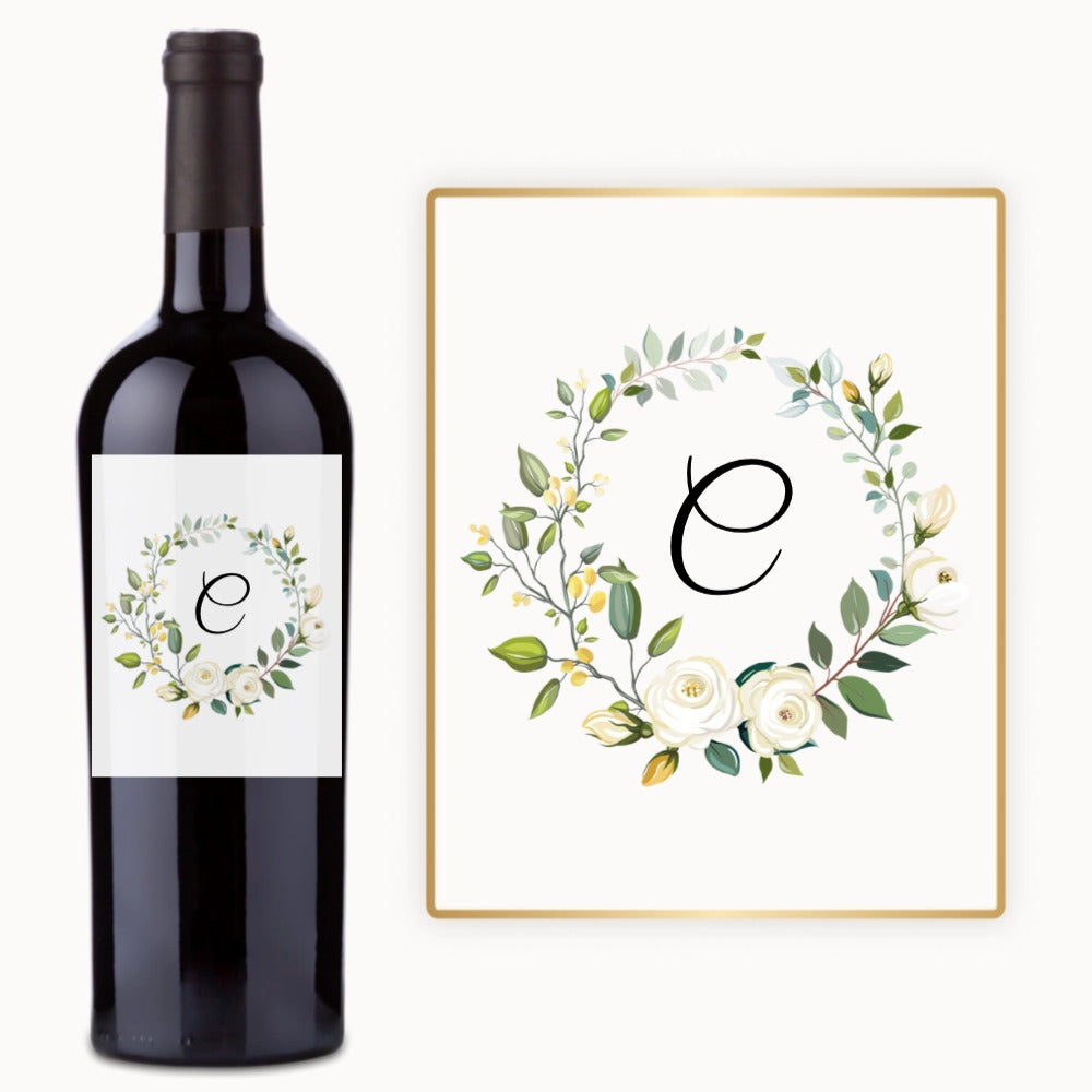 Rose Wreath Monogram – Custom Label Wine