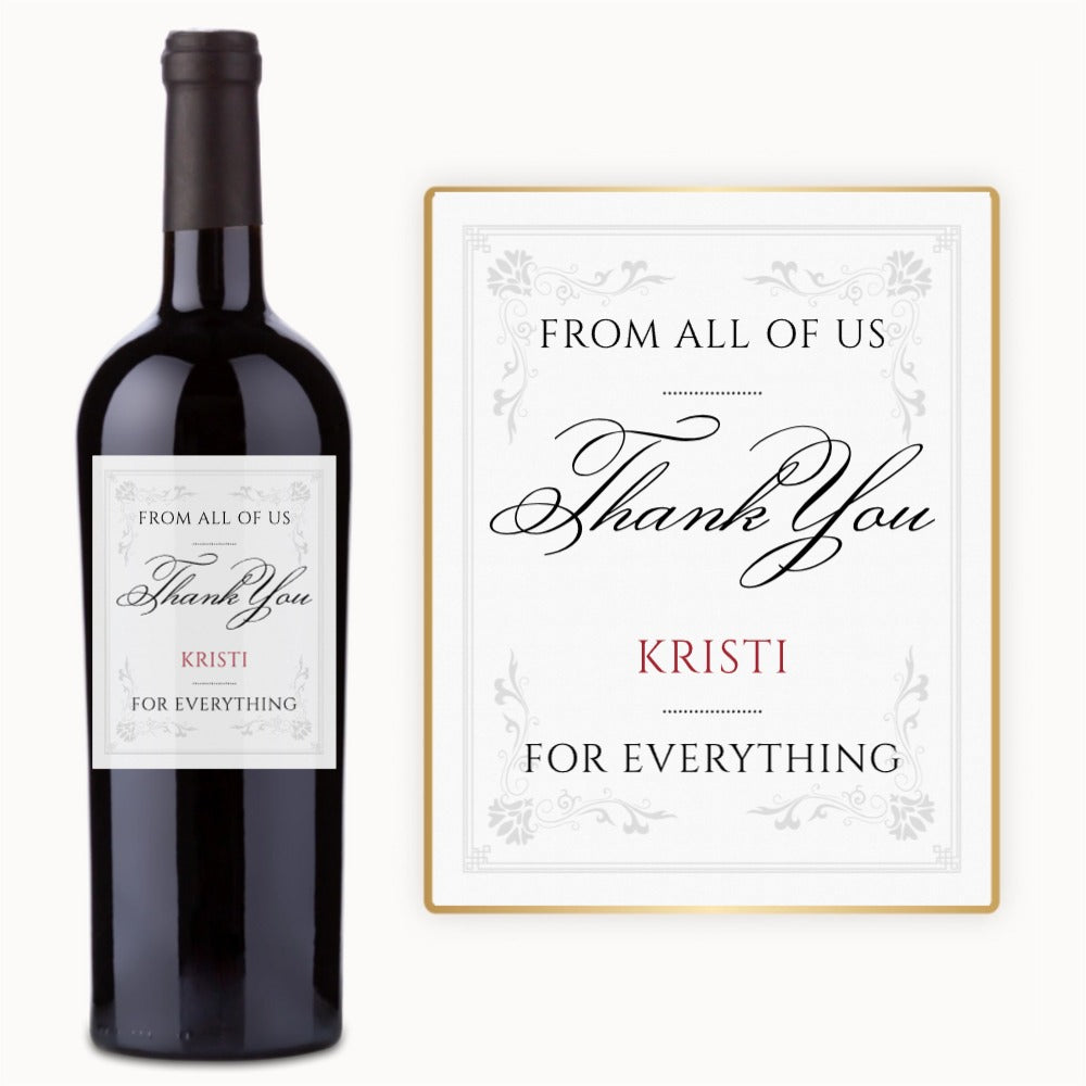 Elegant Script Thank You – Custom Label Wine