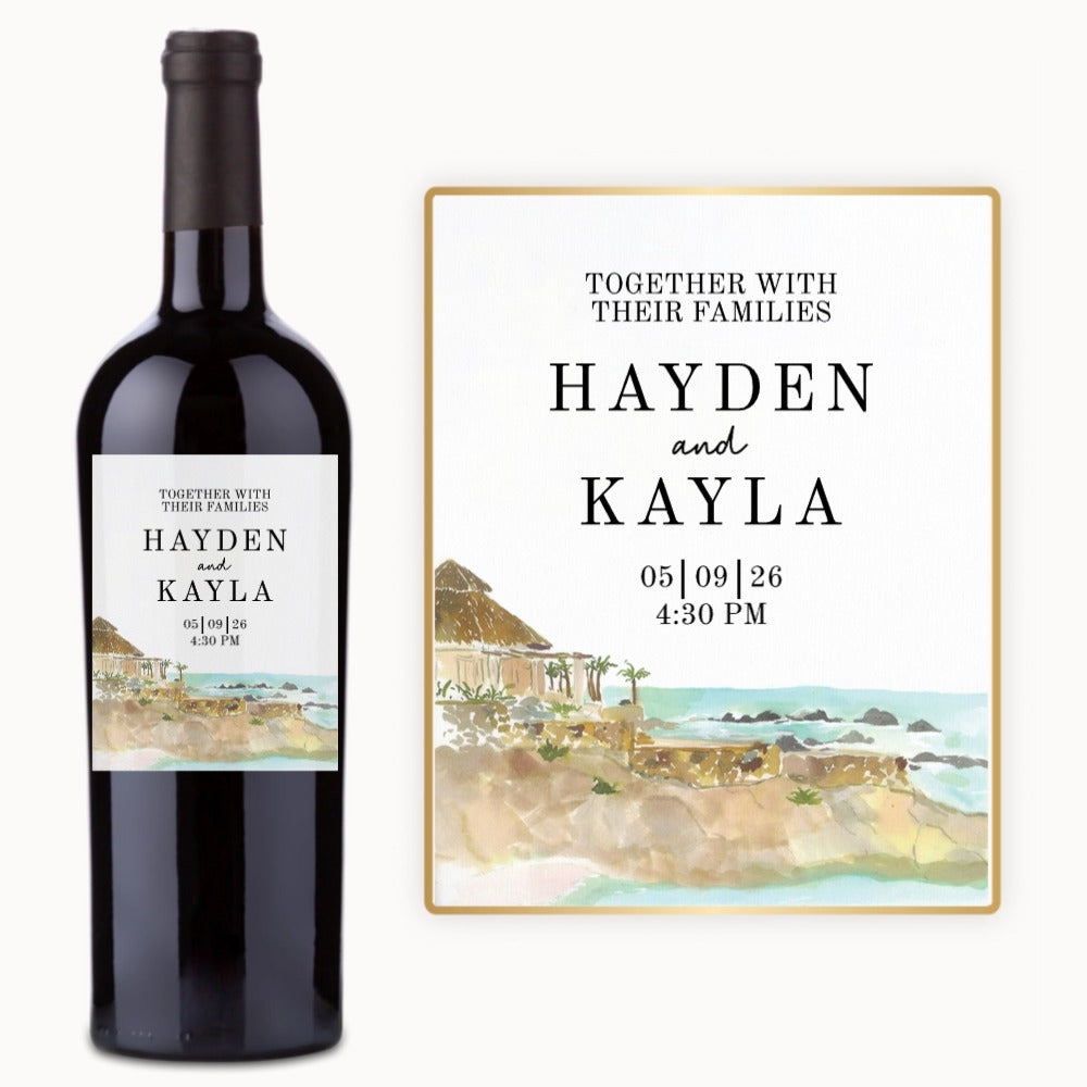 Watercolor Coastal Wedding – Custom Label Wine