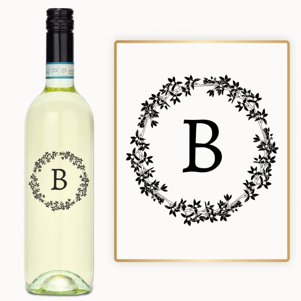 Floral Wreath Initial – Custom Engraved Wine