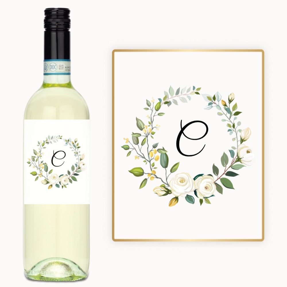 Rose Wreath Monogram – Custom Label Wine
