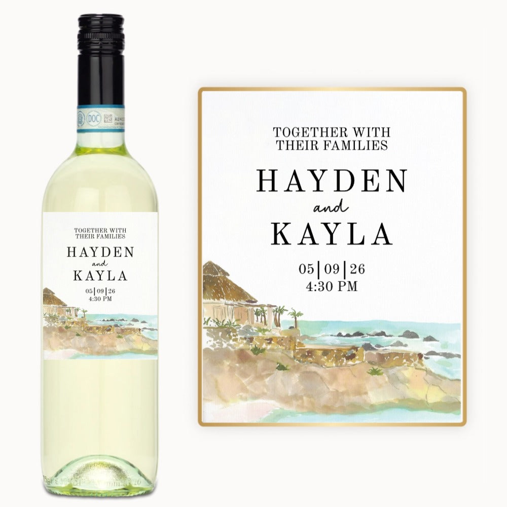 Watercolor Coastal Wedding – Custom Label Wine