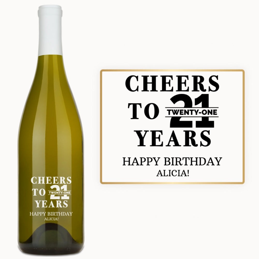 Cheers to 21 – Custom Engraved Birthday Wine