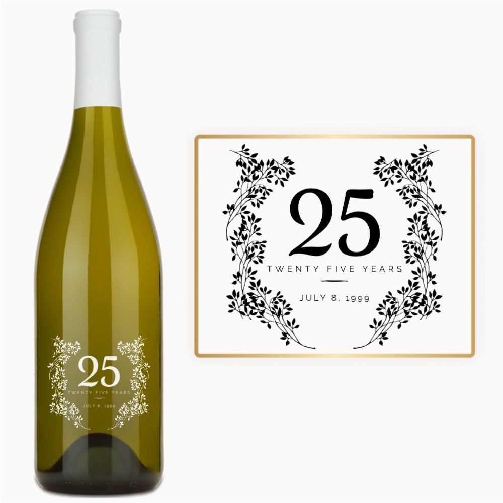 Elegant Milestone Wreath – Engraved Anniversary Wine