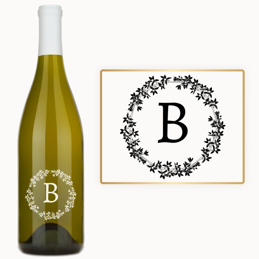 Floral Wreath Initial – Custom Engraved Wine