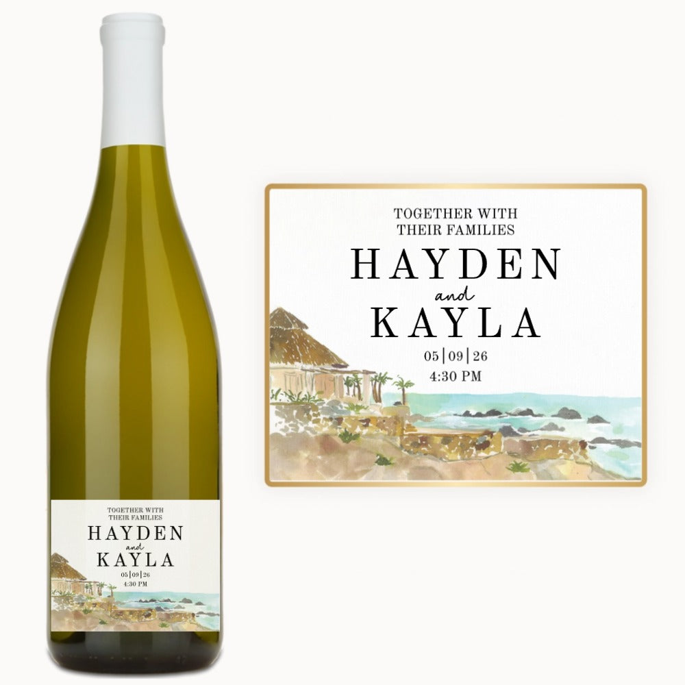 Watercolor Coastal Wedding – Custom Label Wine