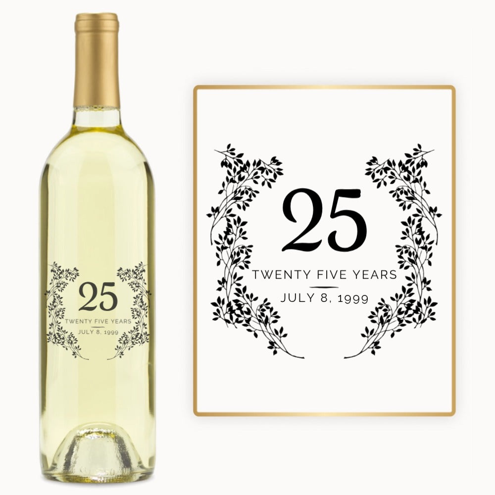 Elegant Milestone Wreath – Engraved Anniversary Wine