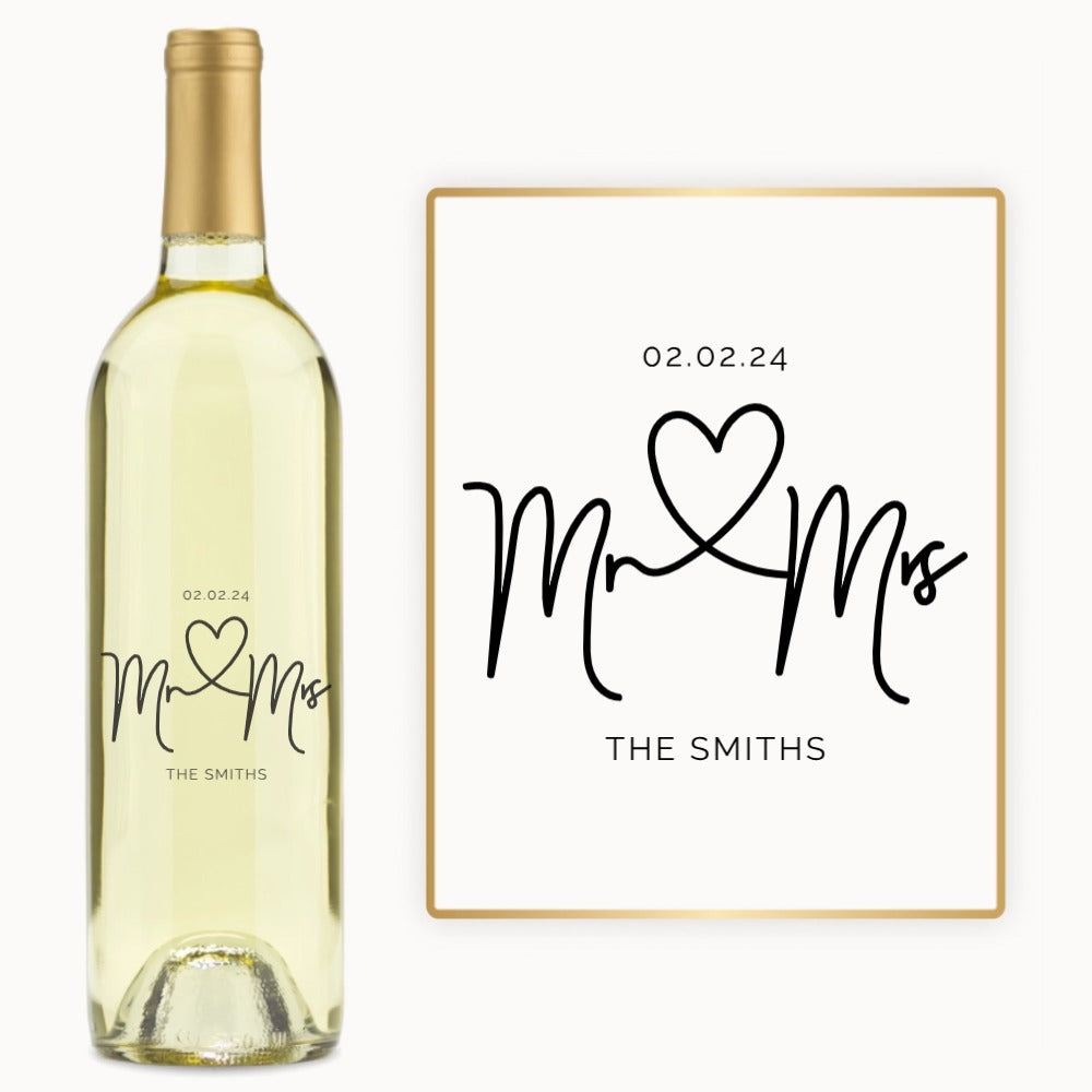 Mr. & Mrs. Heart – Engraved Wedding Wine