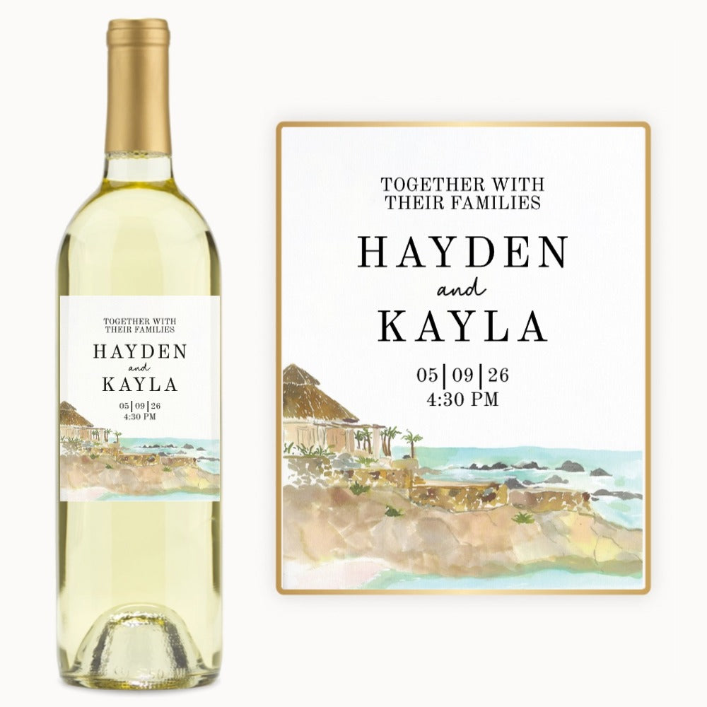 Watercolor Coastal Wedding – Custom Label Wine