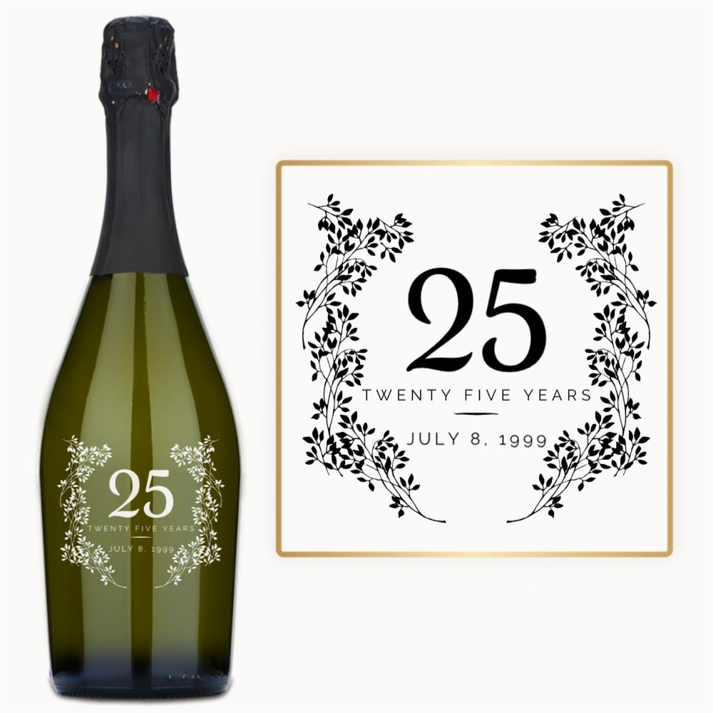 Elegant Milestone Wreath – Engraved Anniversary Wine