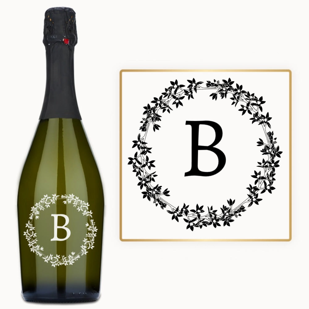 Floral Wreath Initial – Custom Engraved Wine