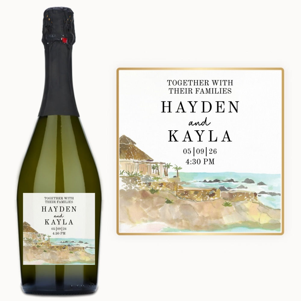 Watercolor Coastal Wedding – Custom Label Wine