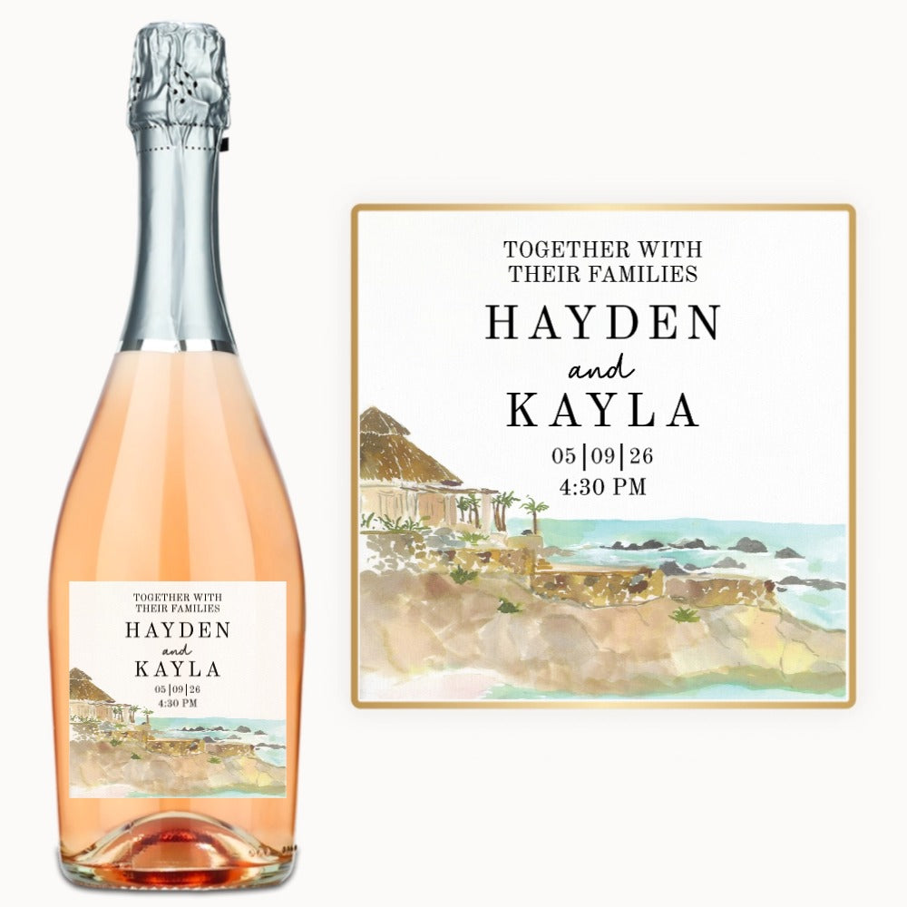 Watercolor Coastal Wedding – Custom Label Wine