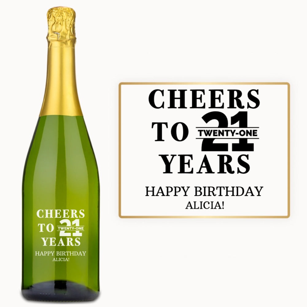 Cheers to 21 – Custom Engraved Birthday Wine