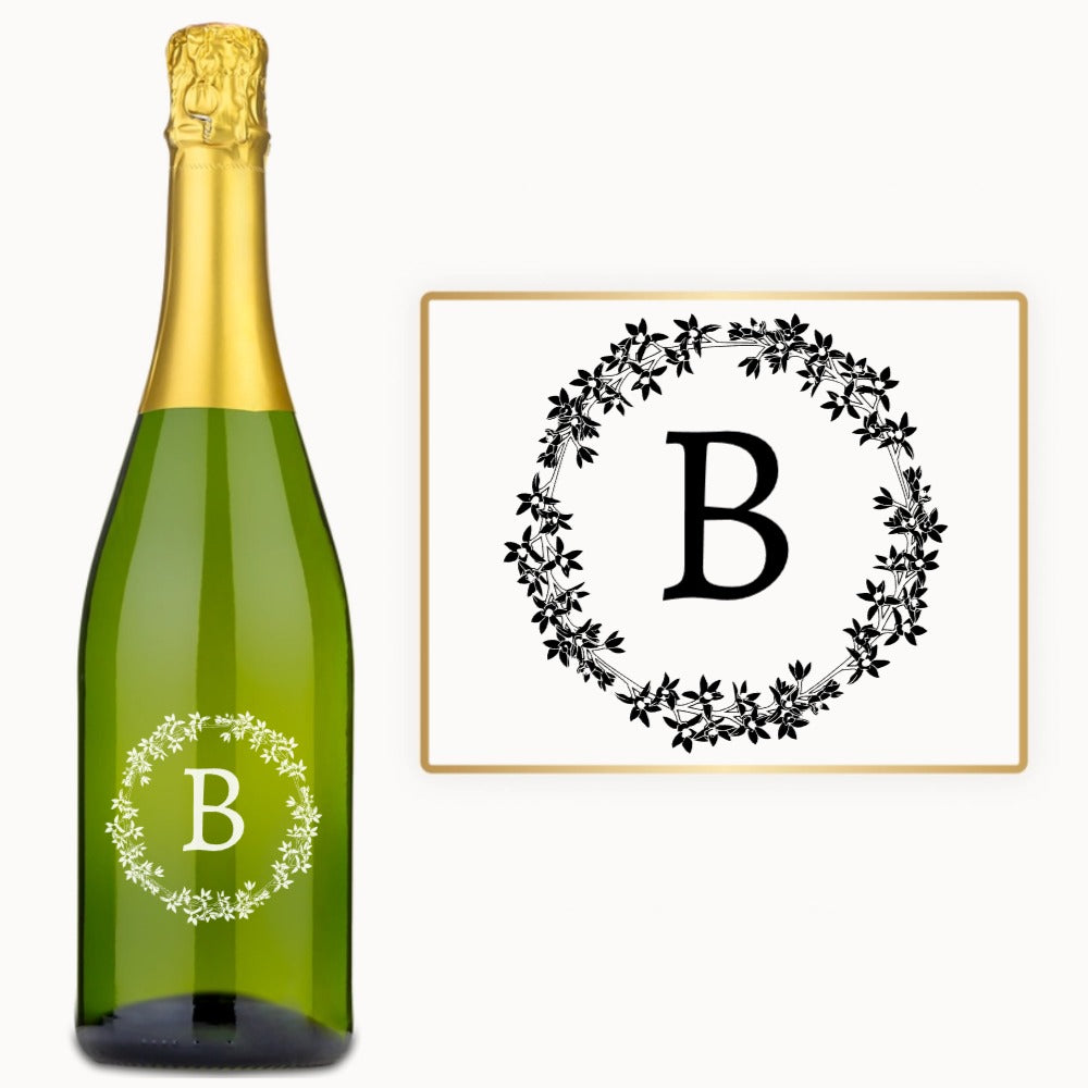 Floral Wreath Initial – Custom Engraved Wine