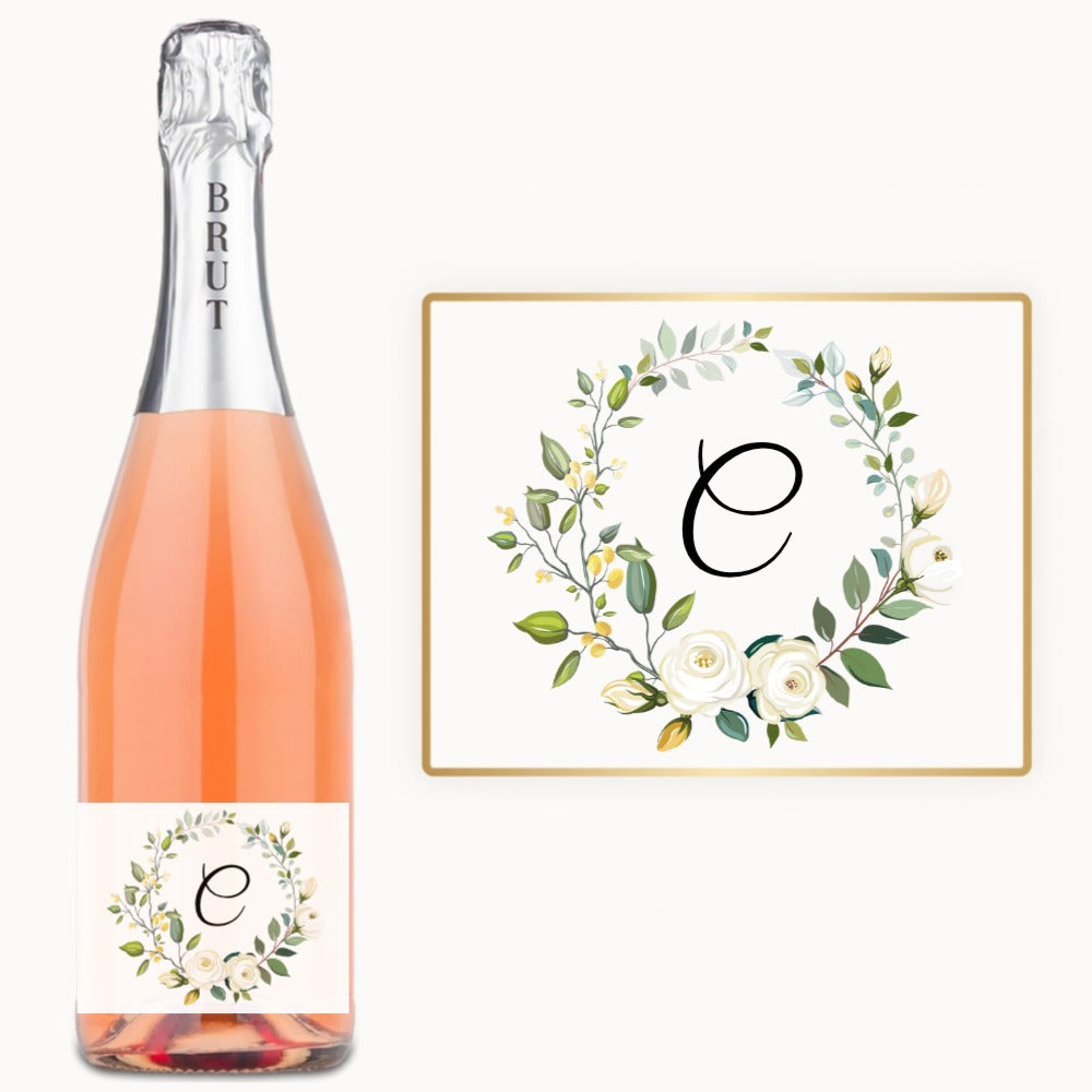 Rose Wreath Monogram – Custom Label Wine