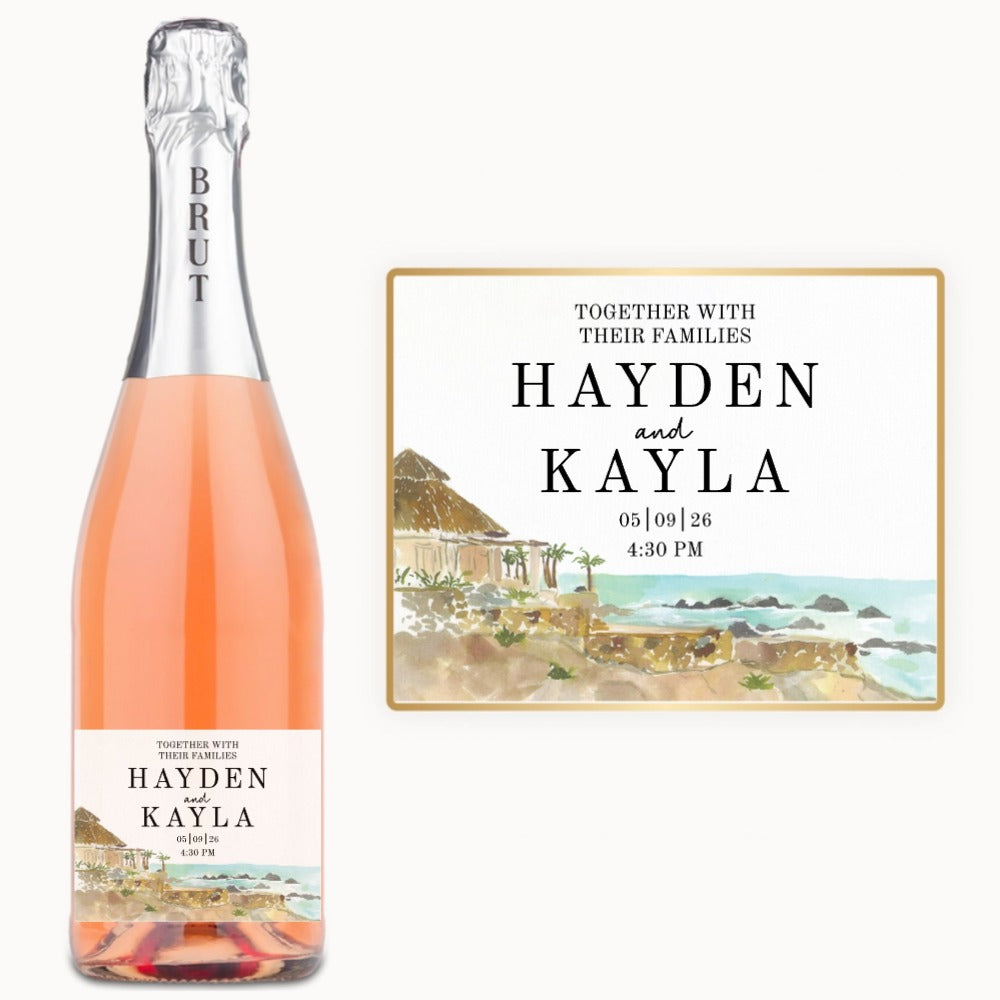 Watercolor Coastal Wedding – Custom Label Wine