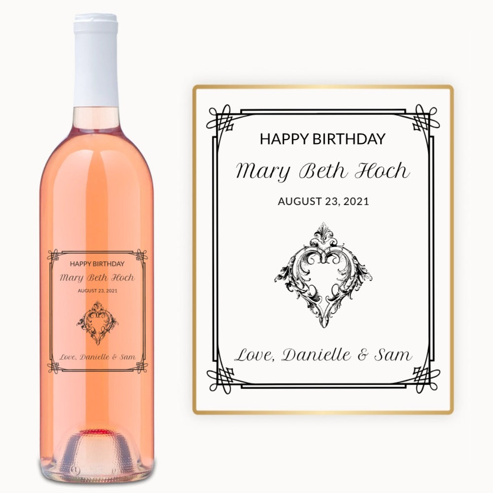 Elegant Heart Frame – Engraved Birthday Wine