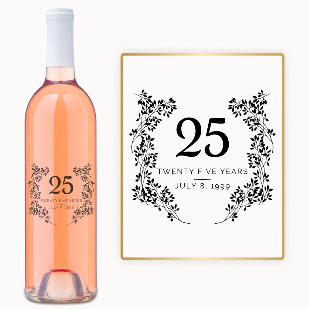 Elegant Milestone Wreath – Engraved Anniversary Wine