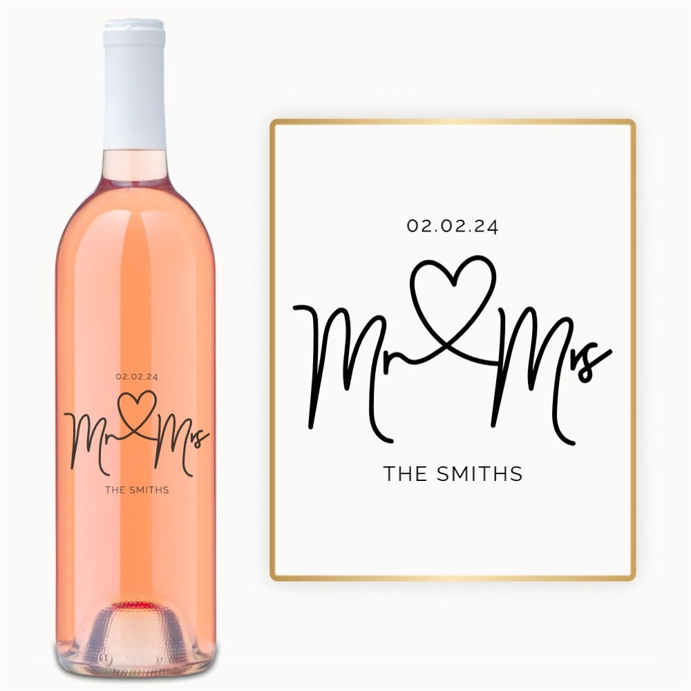 Mr. & Mrs. Heart – Engraved Wedding Wine