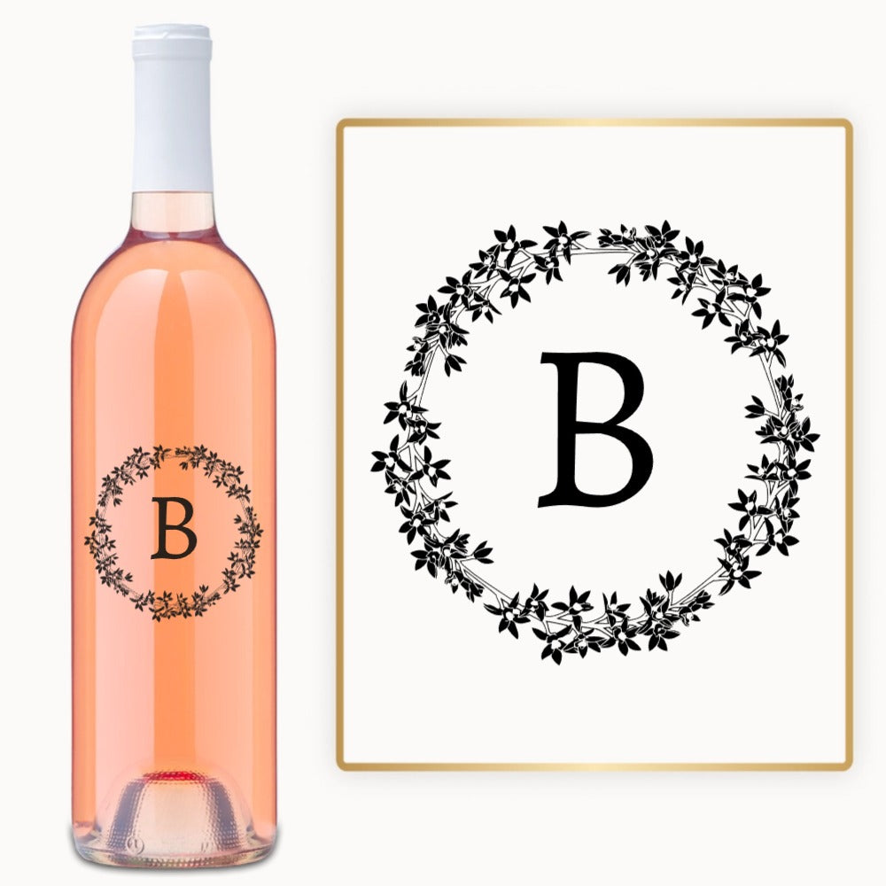 Floral Wreath Initial – Custom Engraved Wine