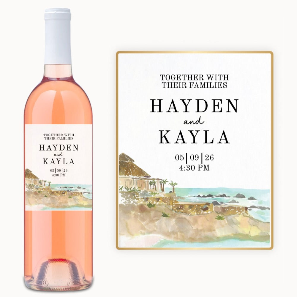 Watercolor Coastal Wedding – Custom Label Wine