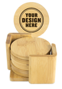 Custom Engraved Bamboo Coaster Set by personalwine comes in a holder, with one coaster featuring your custom design.