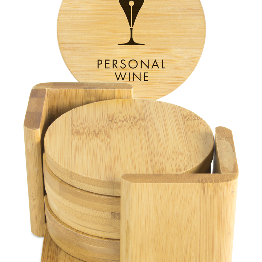 Custom Engraved Bamboo Coaster Set