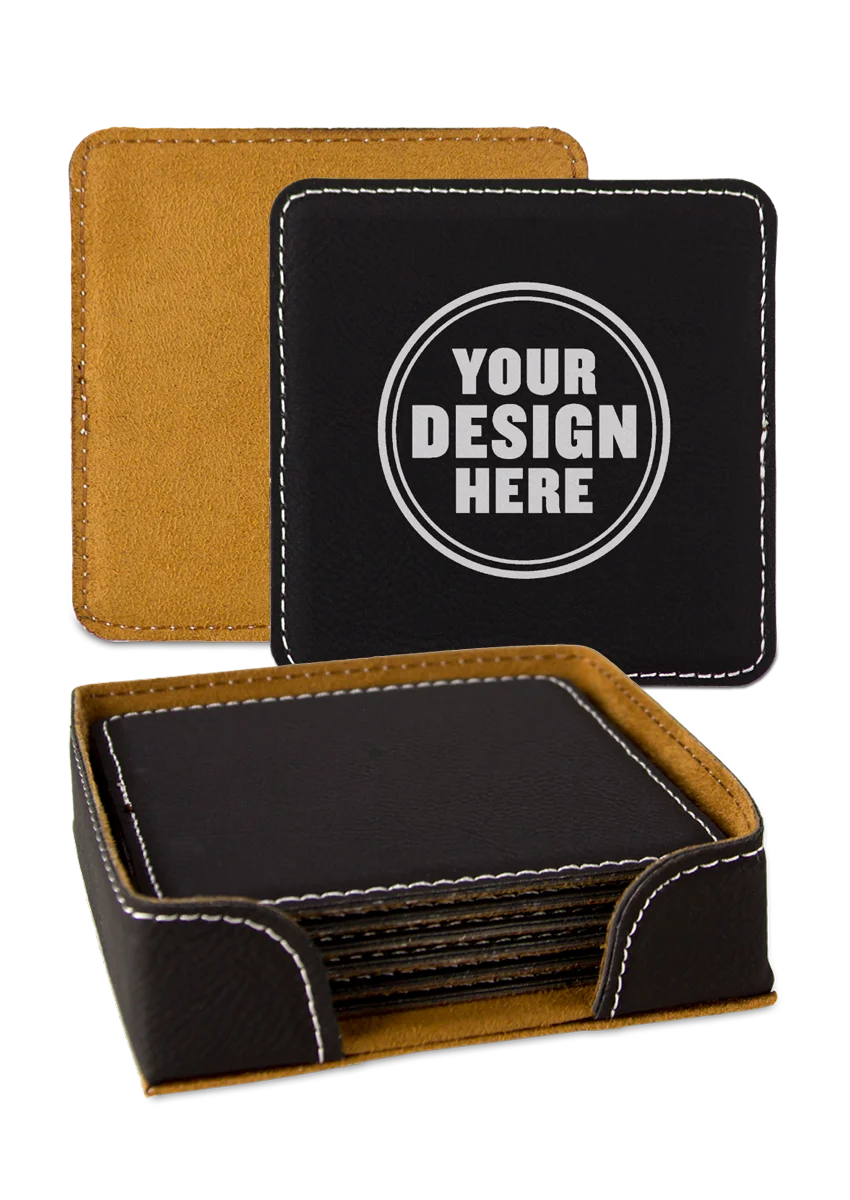 Personalwine Custom Engraved Coaster Set of 6 with Holder—add your design for a personalized touch.
