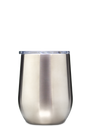 A white insulated stemless wine tumbler with a clear lid, shown on a plain white background.